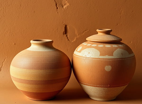 Two handcrafted historic ceramic vases